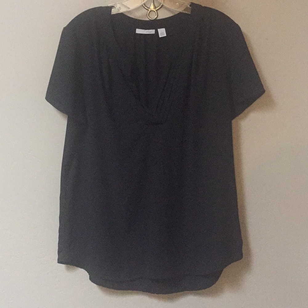 Black Split Neck Short Sleeve Blouse Size Large